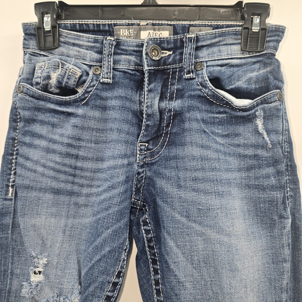 BKE Denim Alec Straight‎ Leg Jeans Size 26S Buckle Ripped FRAYED Distressed